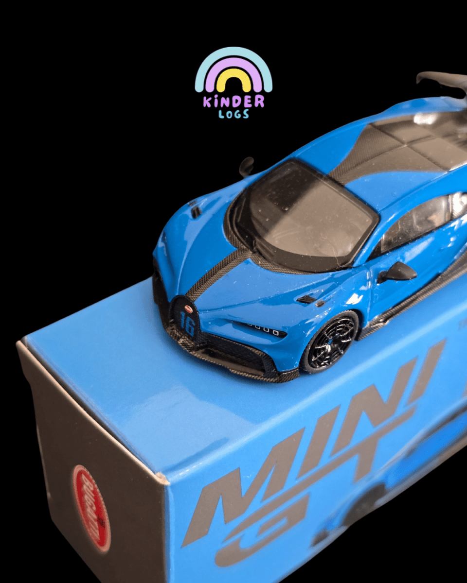 Mini GT Bugatti Chiron Pur Sport (Blue) - Open Box - Kinder Logs