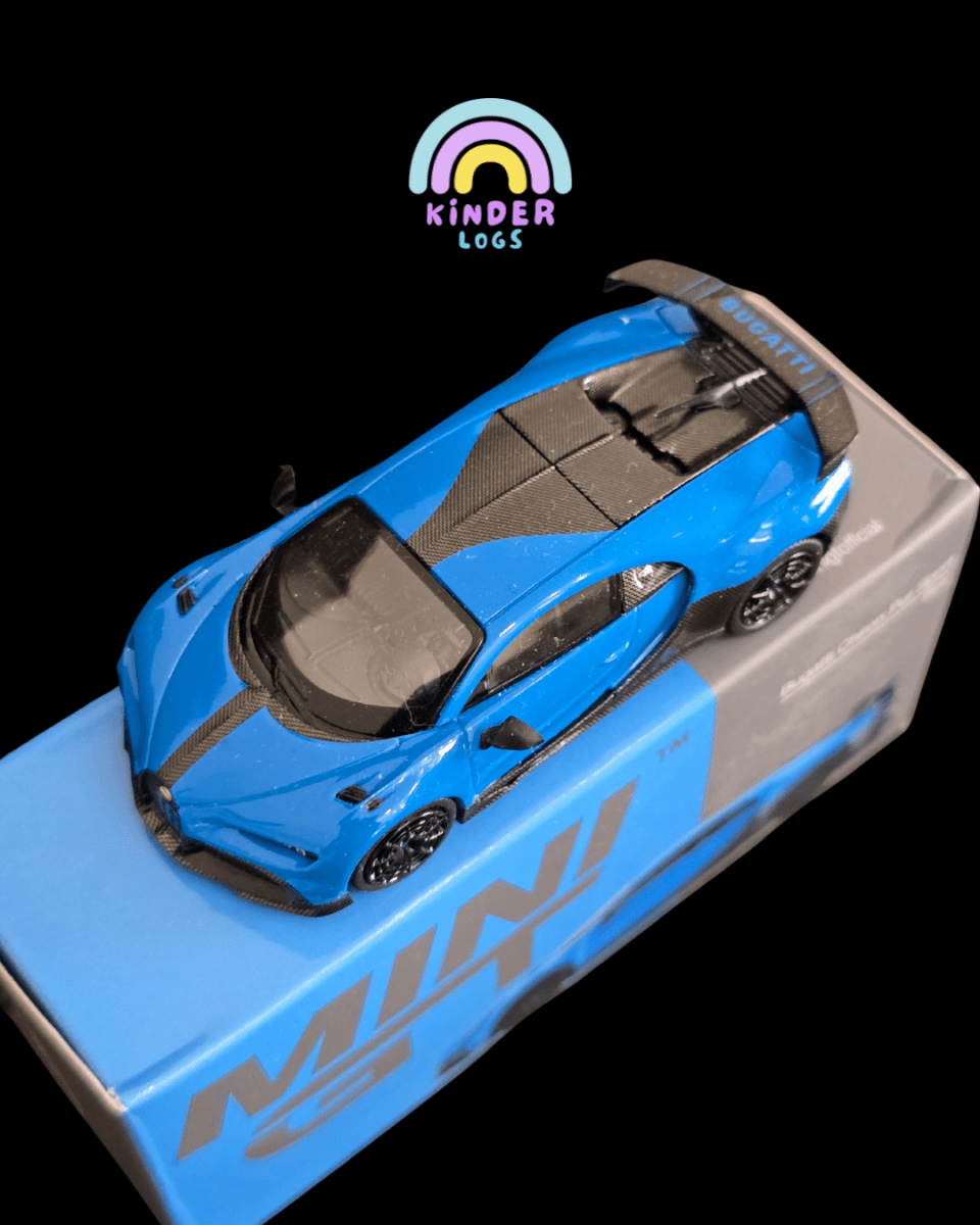 Mini GT Bugatti Chiron Pur Sport (Blue) - Open Box - Kinder Logs