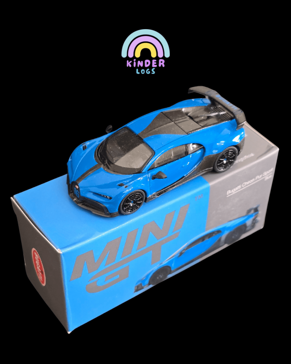 Mini GT Bugatti Chiron Pur Sport (Blue) - Open Box - Kinder Logs