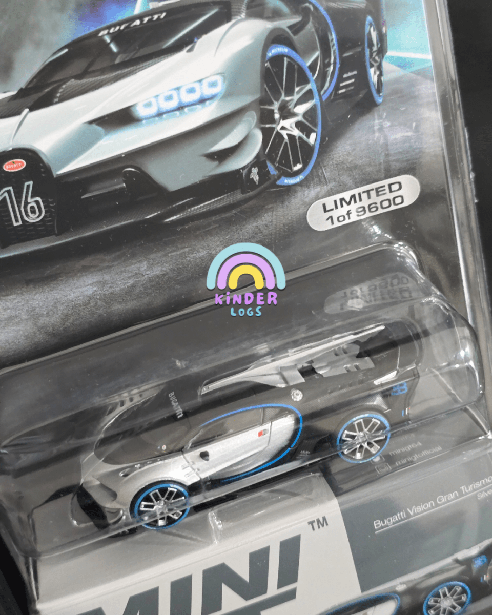 Mini GT Bugatti Vision Gran Turismo - Silver - Mijo Exclusives - Kinder Logs