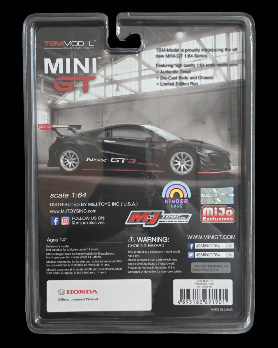 Mini GT Honda NSX GT3 Presentation - USA Exclusive - Mijo Exclusives - Kinder Logs