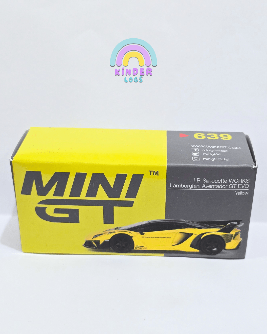 Mini GT Lamborghini Aventador GT EVO LB - Silhouette Works - Yellow (Open Box) - Kinder Logs