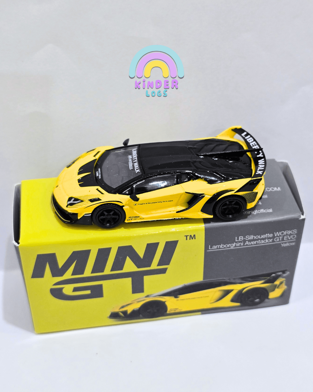 Mini GT Lamborghini Aventador GT EVO LB - Silhouette Works - Yellow (Open Box) - Kinder Logs