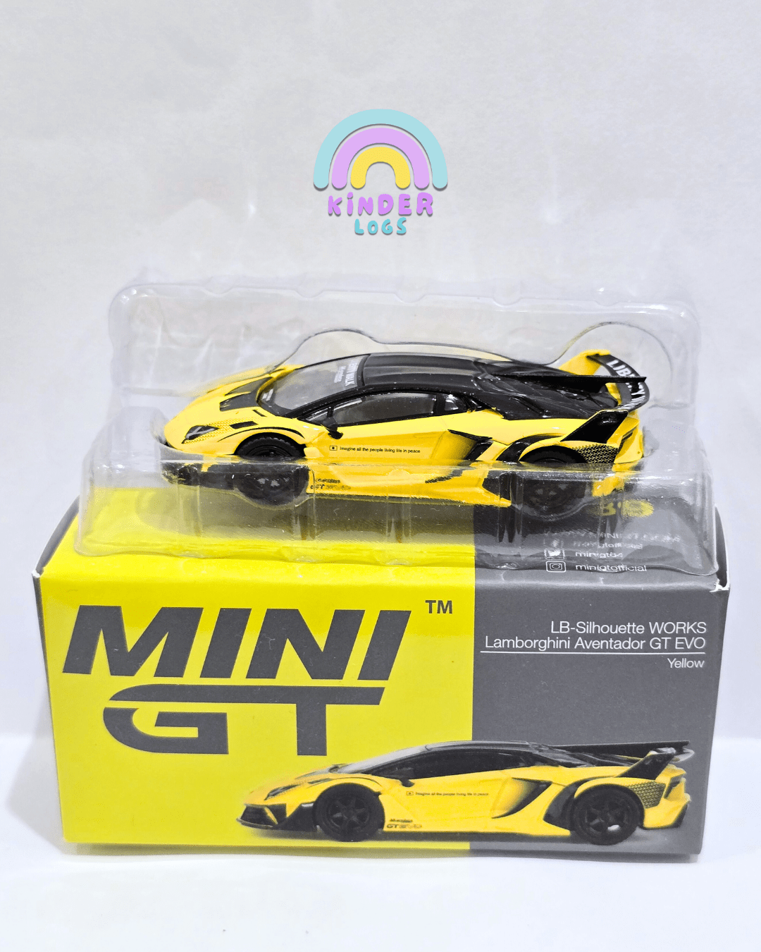 Mini GT Lamborghini Aventador GT EVO LB - Silhouette Works - Yellow (Open Box) - Kinder Logs