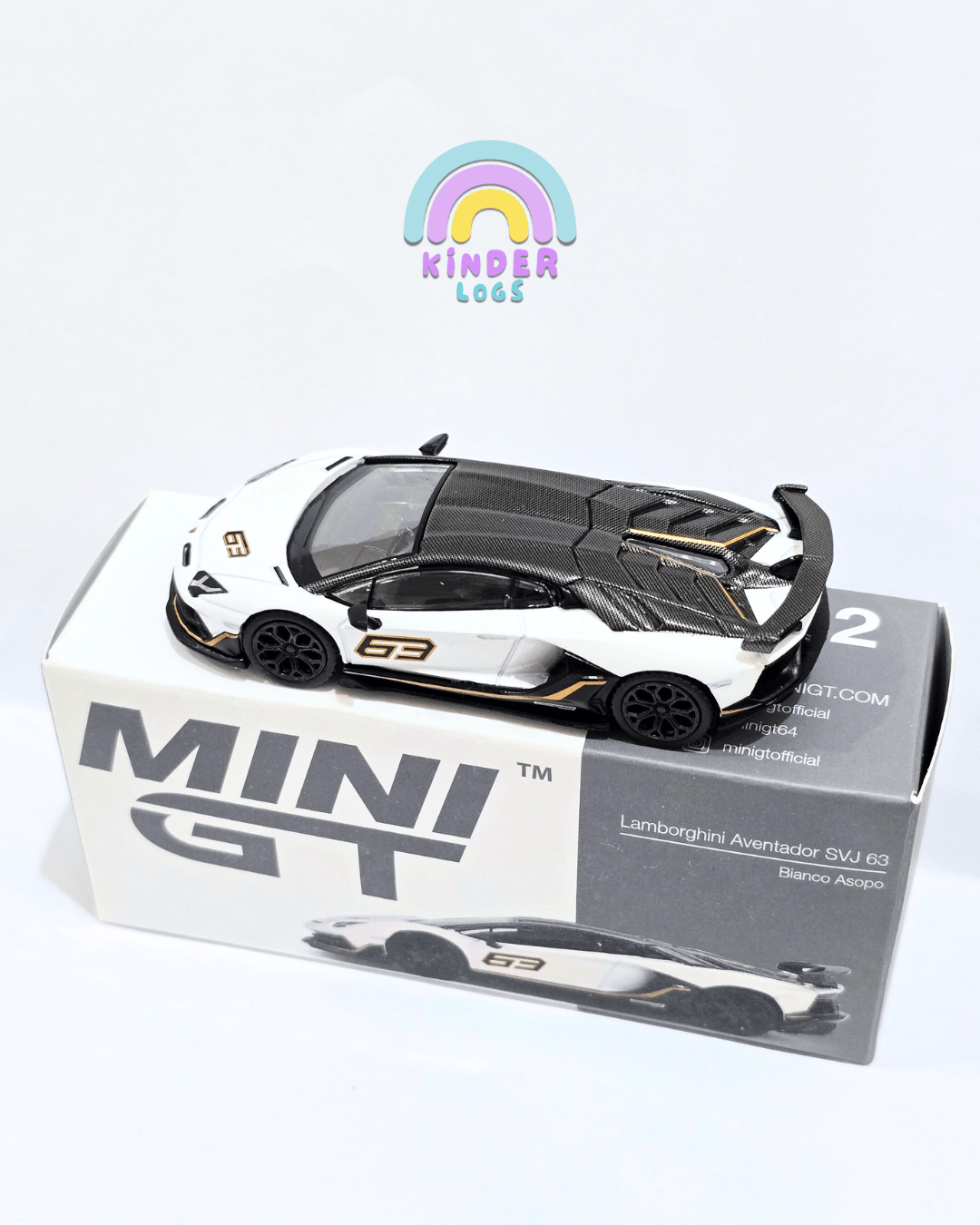Mini GT Lamborghini Aventador SVJ 63 - Bianco Asopo (Open Box) - Kinder Logs