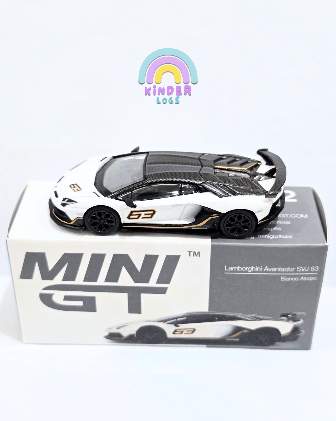 Mini GT Lamborghini Aventador SVJ 63 - Bianco Asopo (Open Box) - Kinder Logs