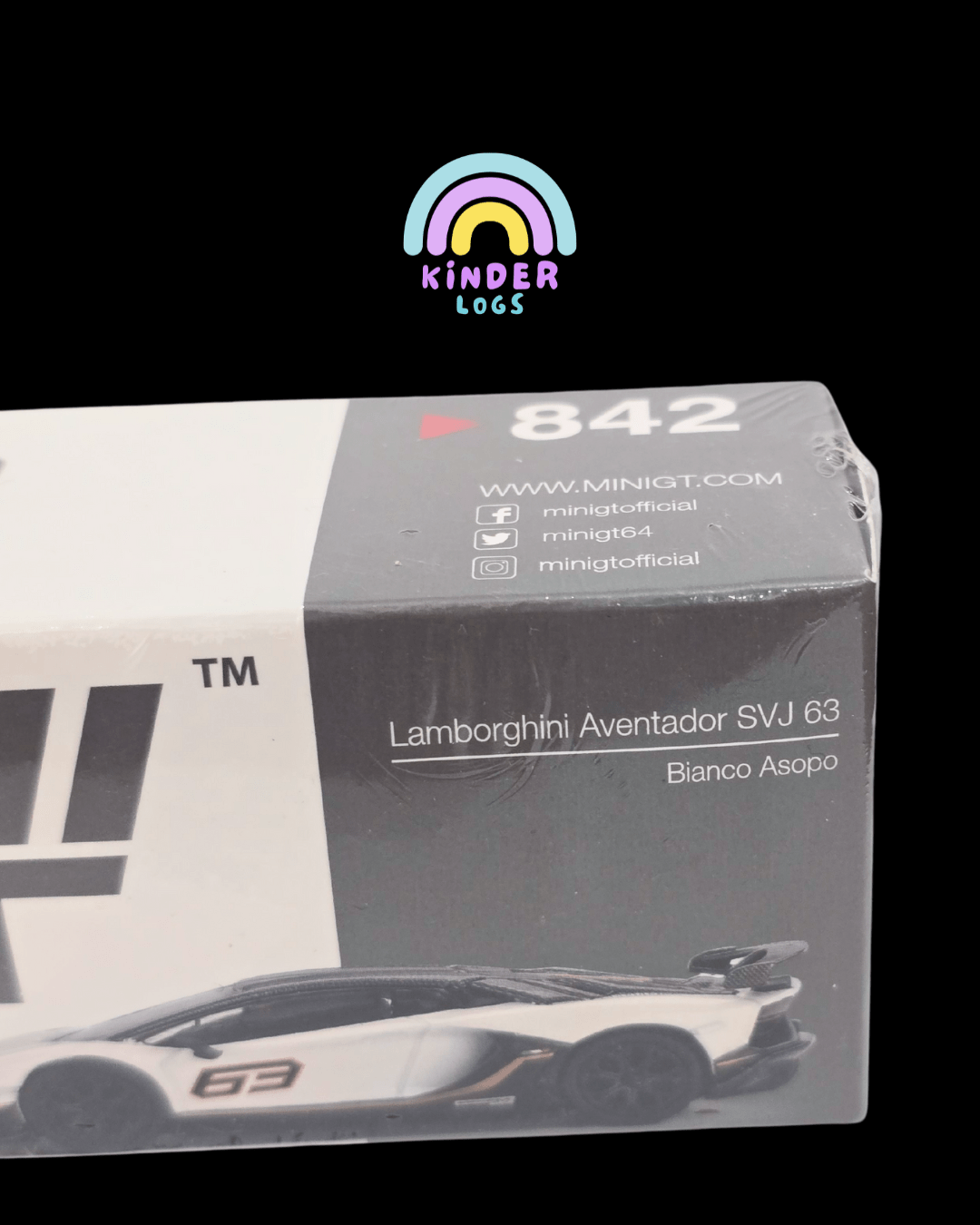 Mini GT Lamborghini Aventador SVJ 63 - Bianco Asopo (Sealed Box) - Kinder Logs