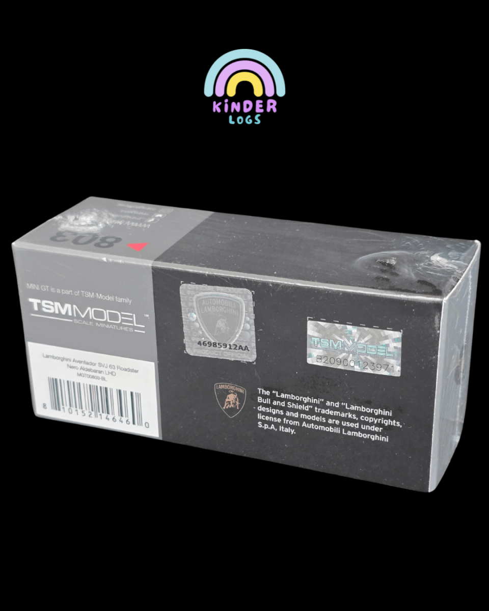 Mini GT Lamborghini Aventador SVJ 63 Roadster - Nero Aldebaran (Sealed Box) - Kinder Logs