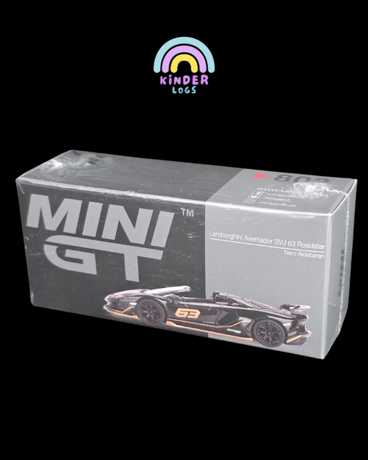 Mini GT Lamborghini Aventador SVJ 63 Roadster - Nero Aldebaran (Sealed Box) - Kinder Logs