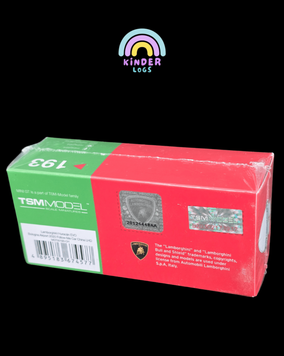 Mini GT Lamborghini Huracan EVO Bologna Airport 2020 Follow - Me Car (193) - Kinder Logs