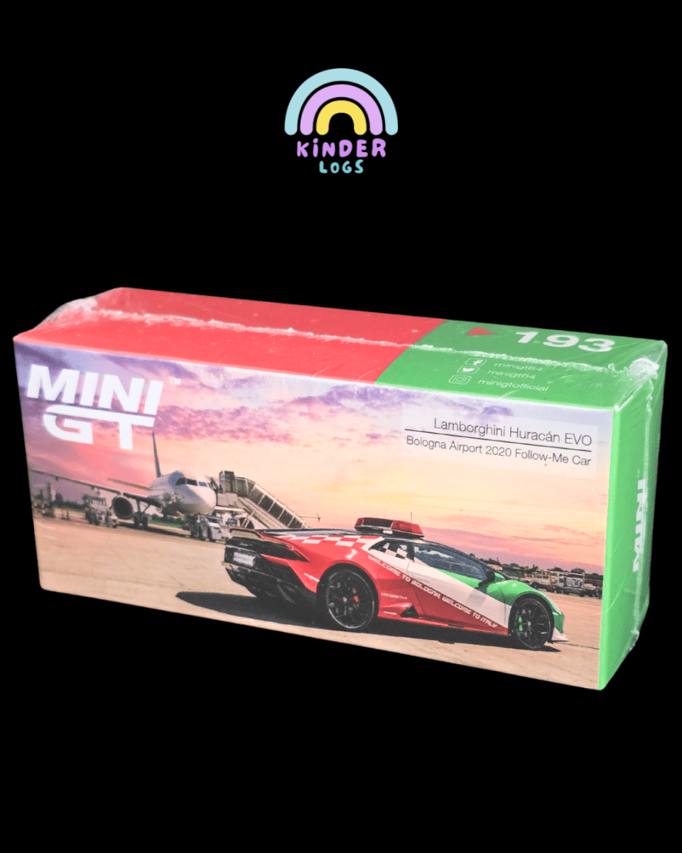 Mini GT Lamborghini Huracan EVO Bologna Airport 2020 Follow - Me Car (193) - Kinder Logs