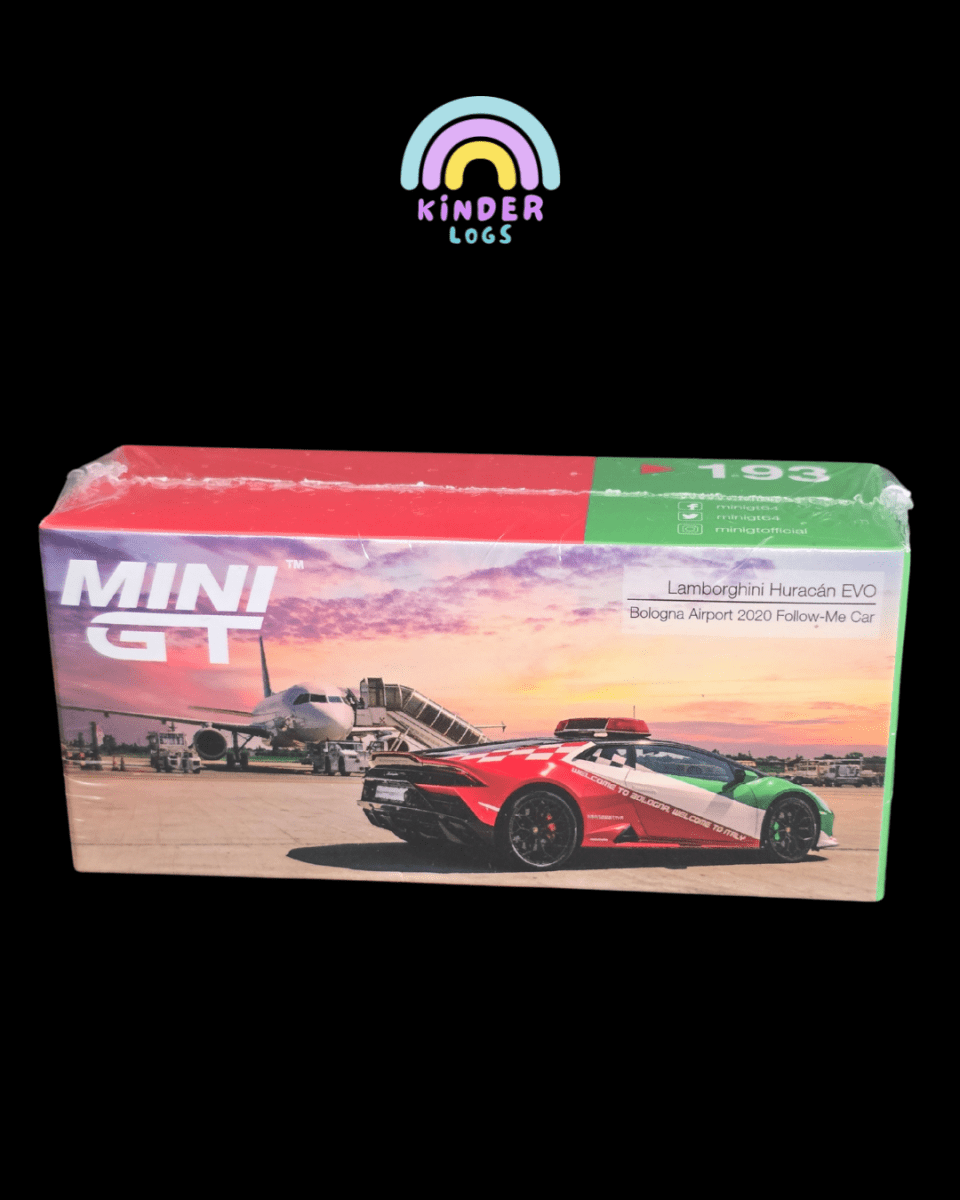 Mini GT Lamborghini Huracan EVO Bologna Airport 2020 Follow - Me Car (193) - Kinder Logs