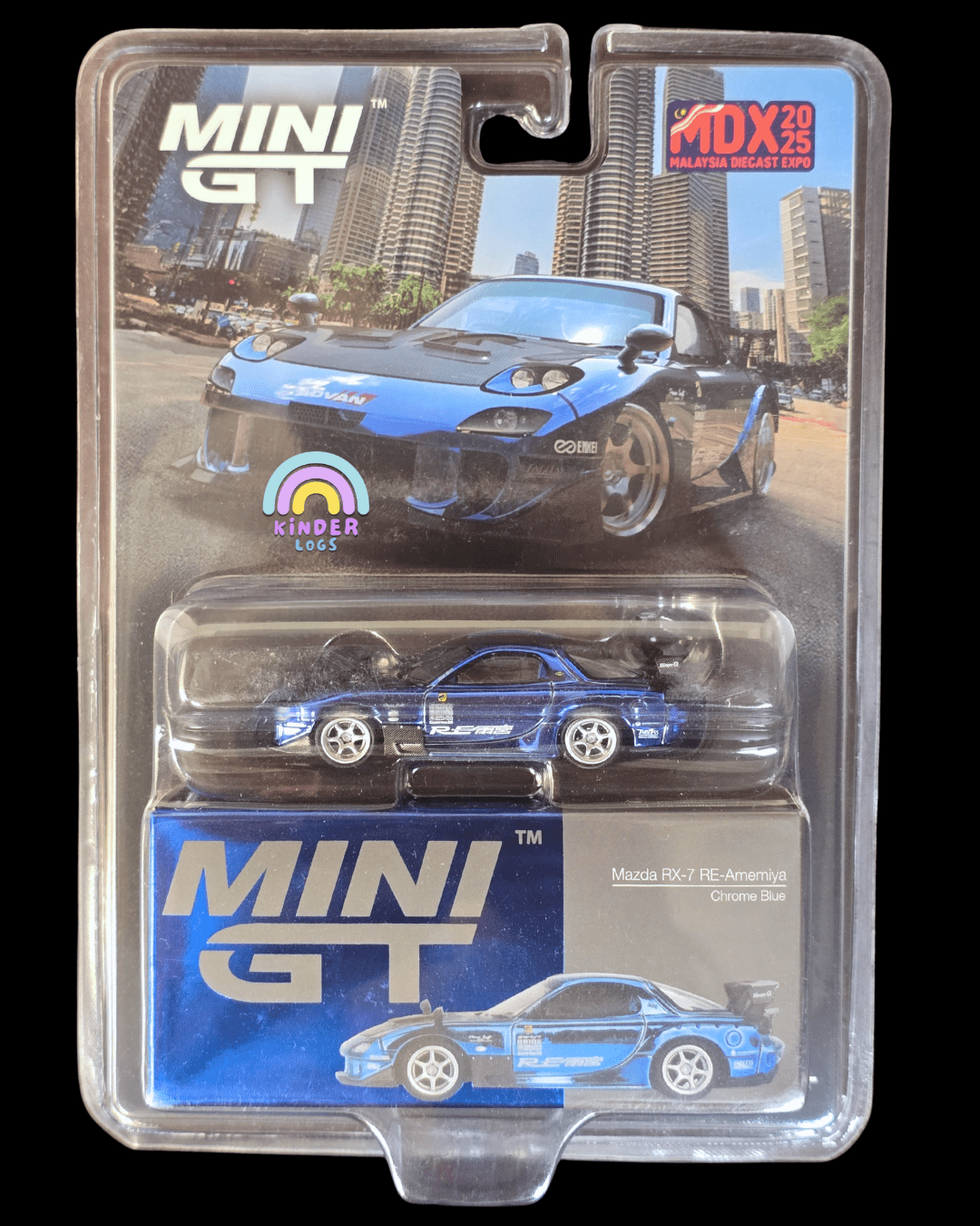 Mini GT Mazda RX - 7 RE - Amemiya MDX 2025 - Chrome Blue (Blister Pack) - Kinder Logs