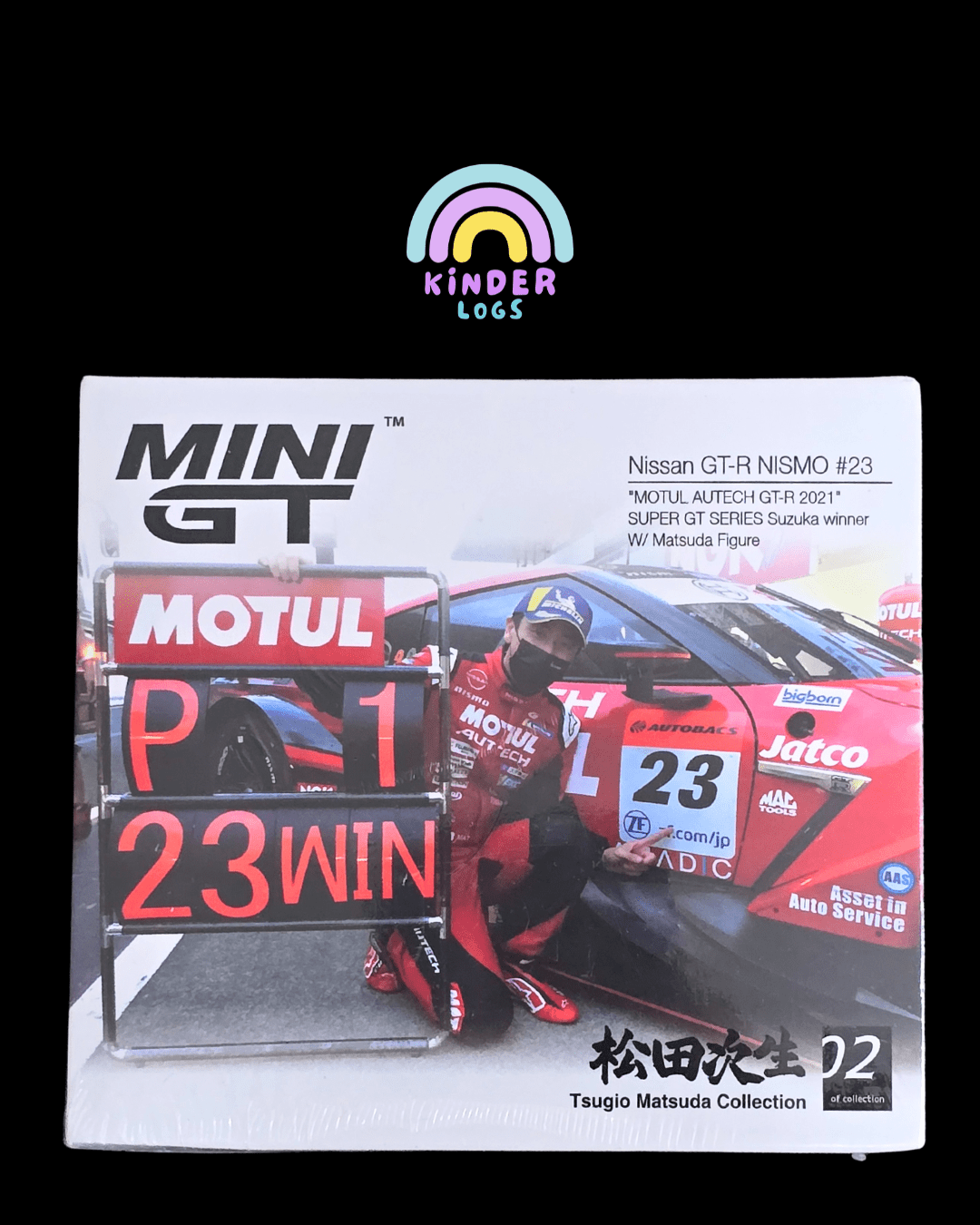 Mini GT Nissan GT - R NISMO 23 - Motul Autech GT - R 2021 (Winner With Figure) - Kinder Logs