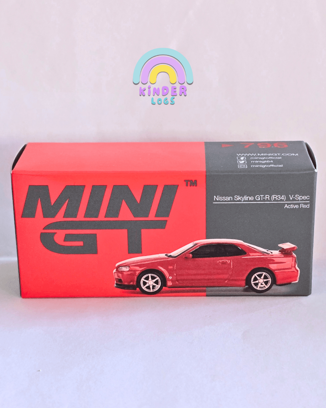 Mini GT Nissan Skyline GT - R (R34) V - Spec - Active Red (Open Box) - Kinder Logs