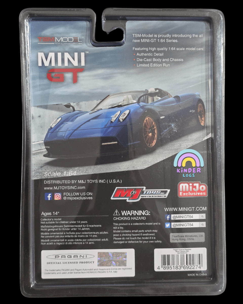 Mini GT Pagani Huayra Roadster - Blue Francia - Mijo Exclusives - Kinder Logs