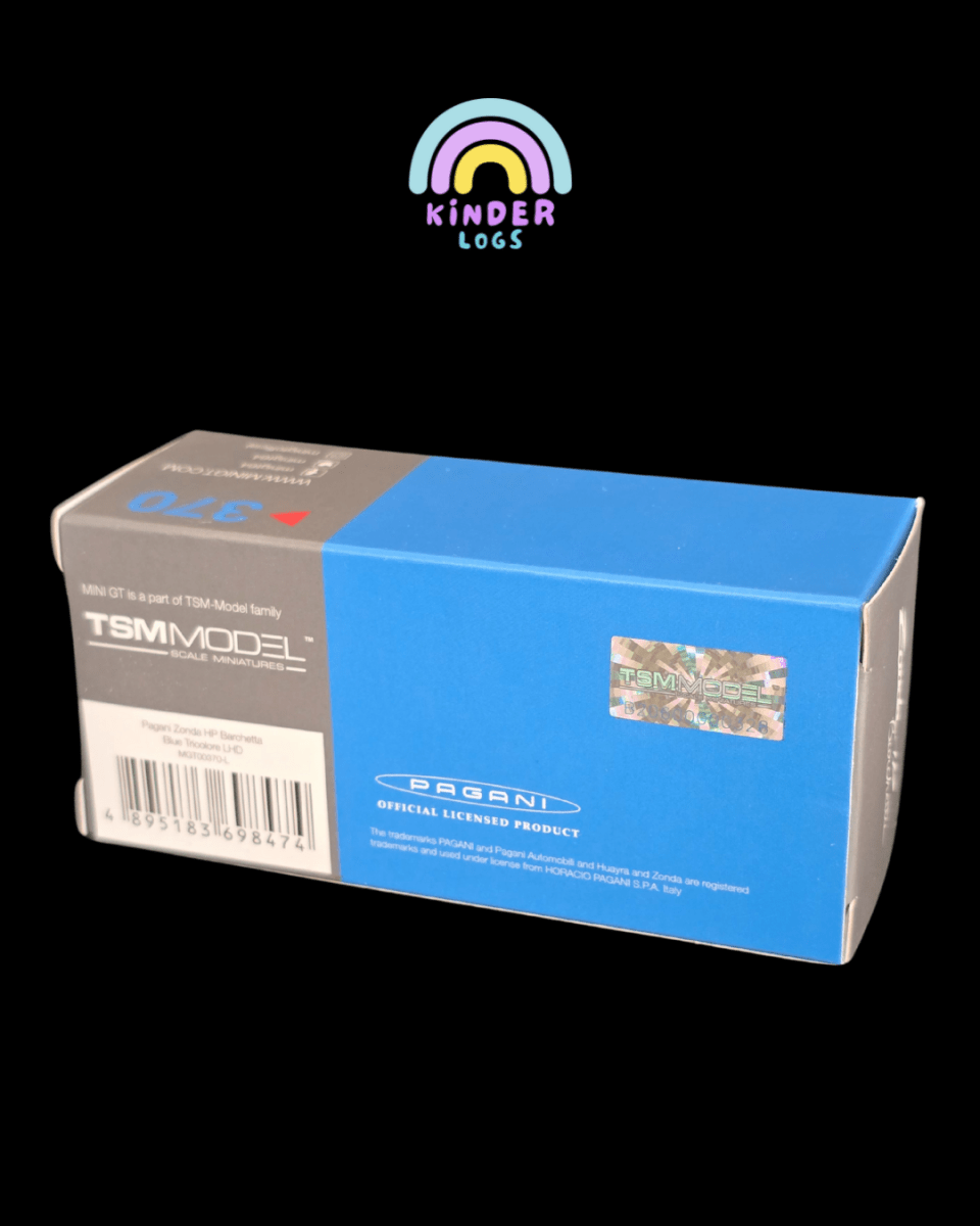 Mini GT Pagani Zonda HP Barchetta Blue Tricolore (Open Box) - Kinder Logs