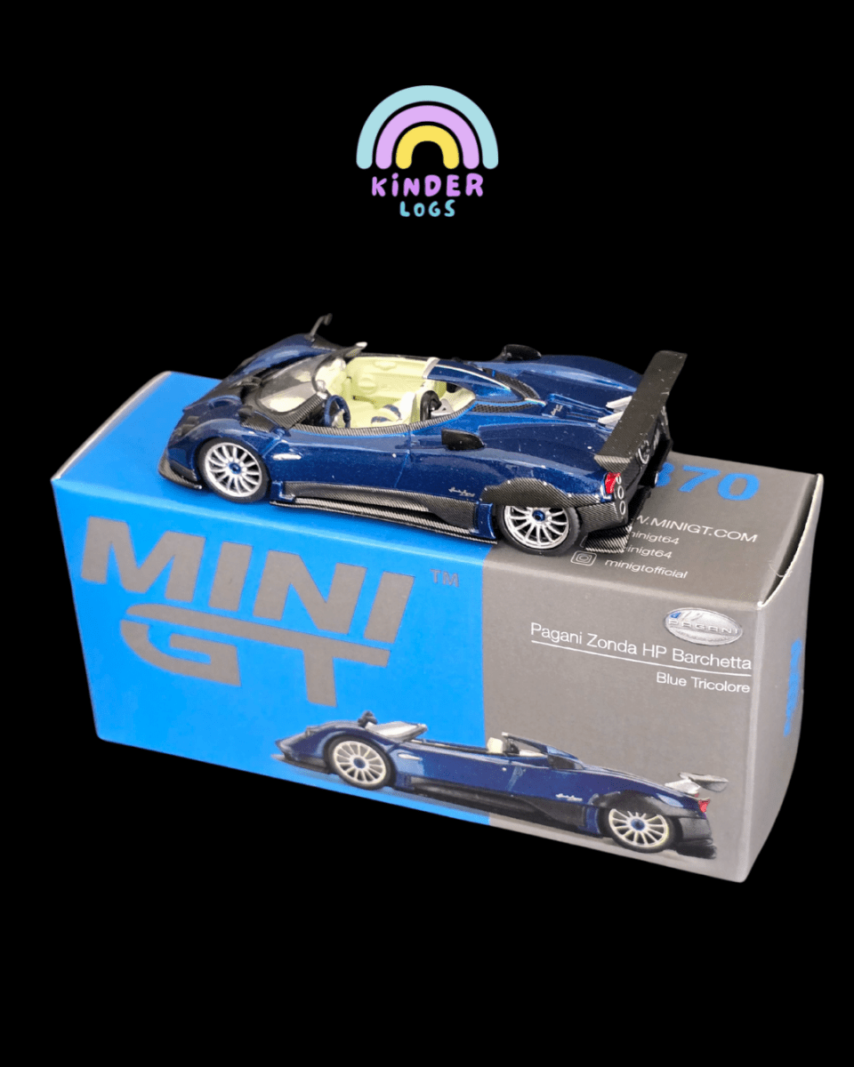 Mini GT Pagani Zonda HP Barchetta Blue Tricolore (Open Box) - Kinder Logs