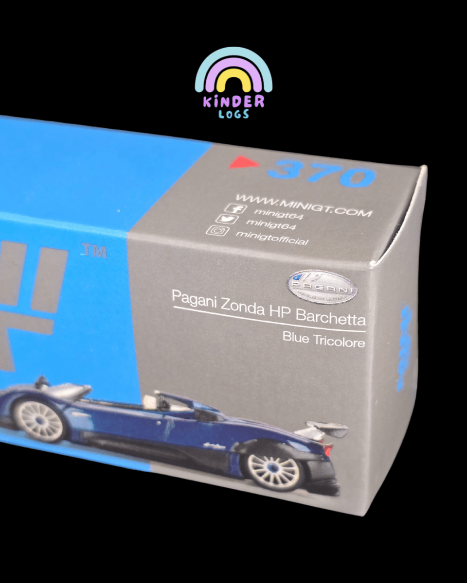 Mini GT Pagani Zonda HP Barchetta Blue Tricolore (Open Box) - Kinder Logs