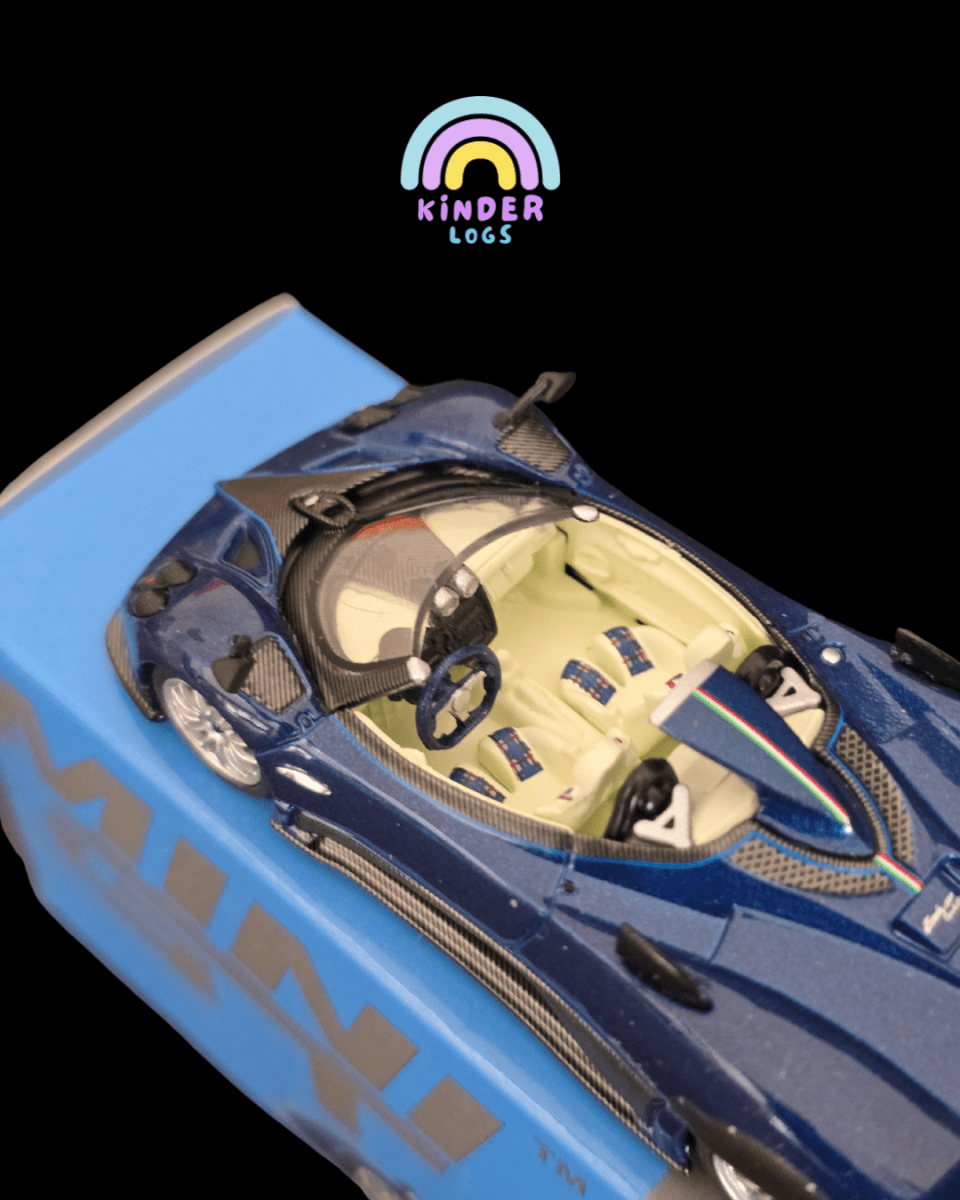 Mini GT Pagani Zonda HP Barchetta Blue Tricolore (Open Box) - Kinder Logs