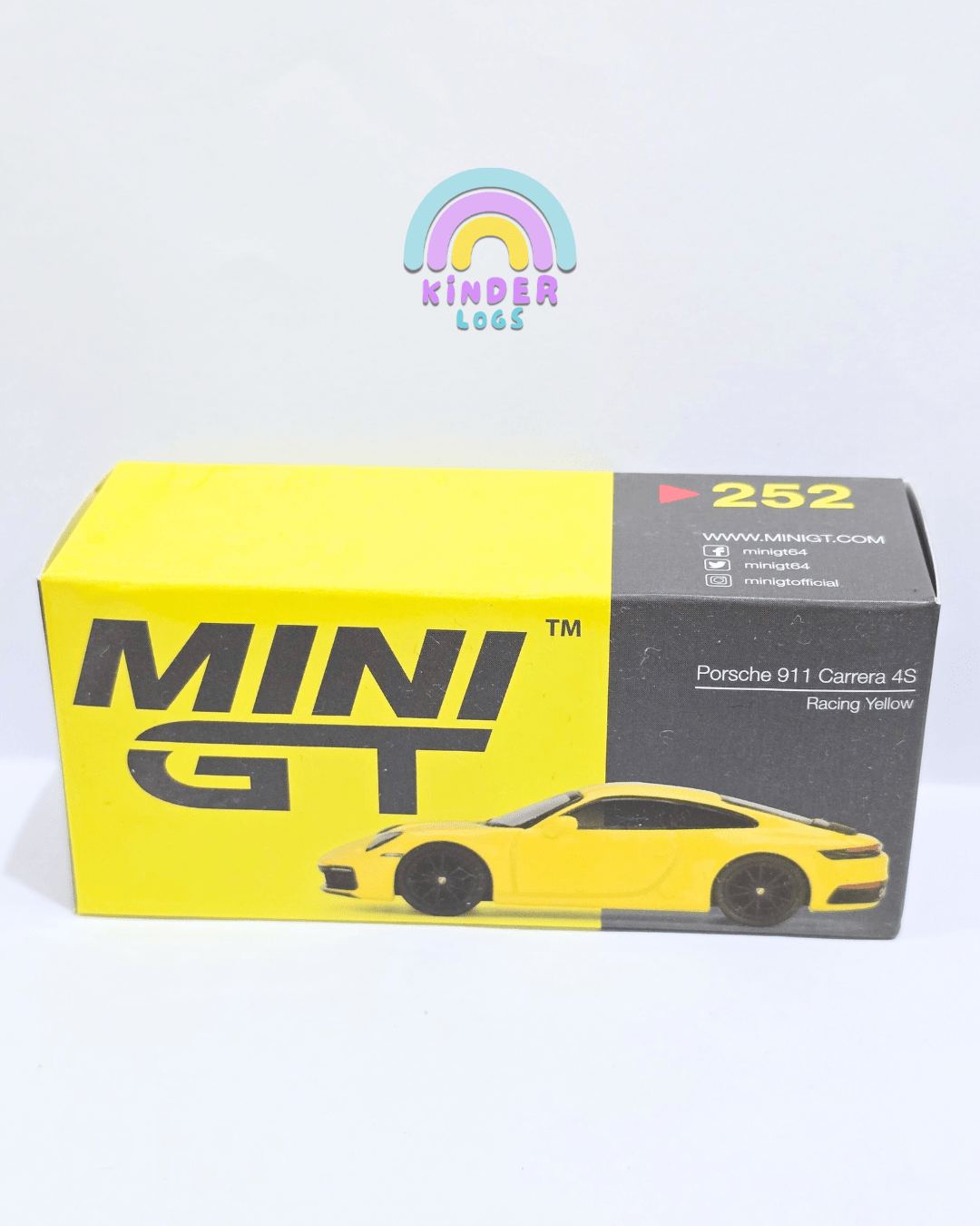 Mini GT Porsche 911 Carrera 4S - Racing Yellow (Open Box) - Kinder Logs