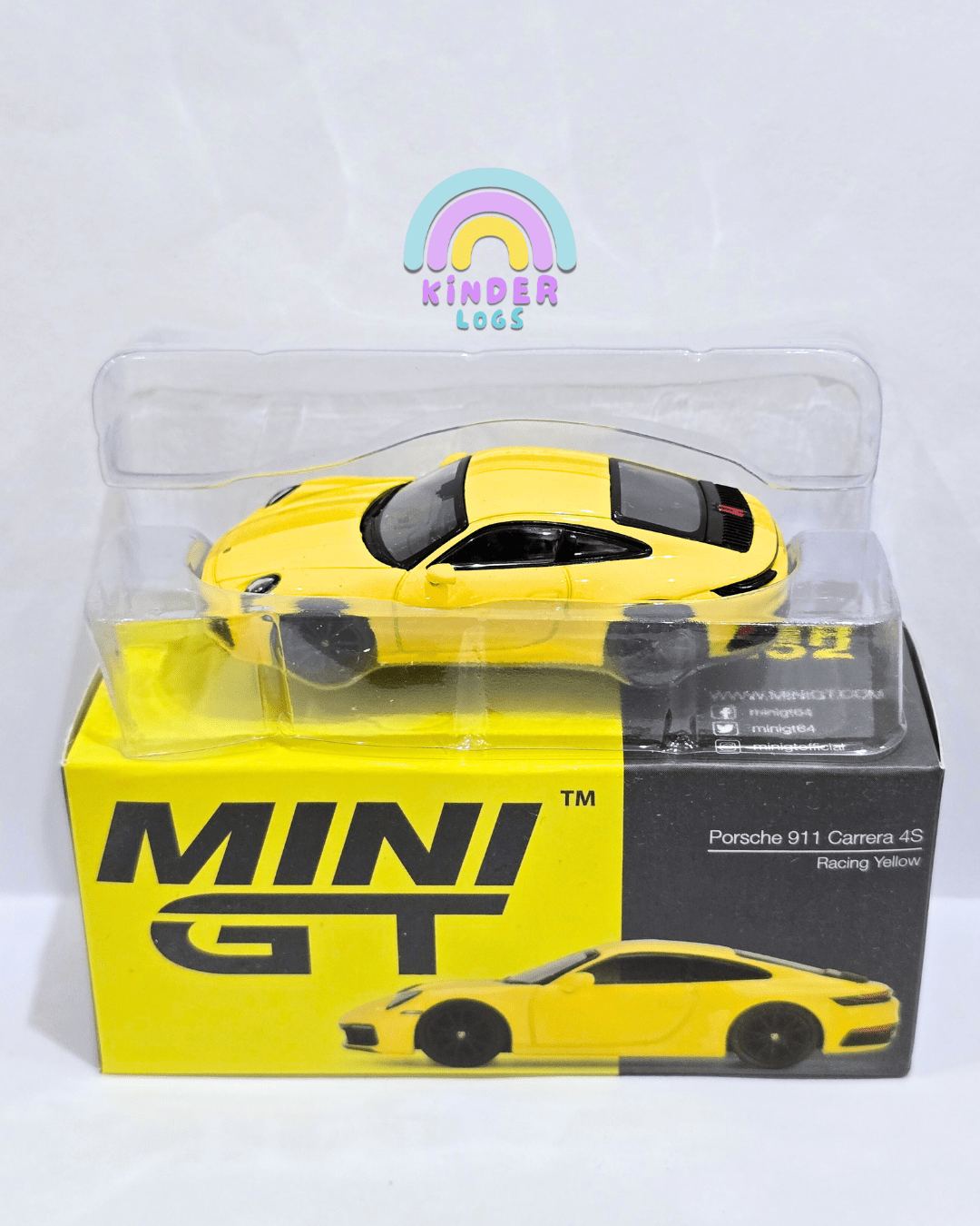 Mini GT Porsche 911 Carrera 4S - Racing Yellow (Open Box) - Kinder Logs