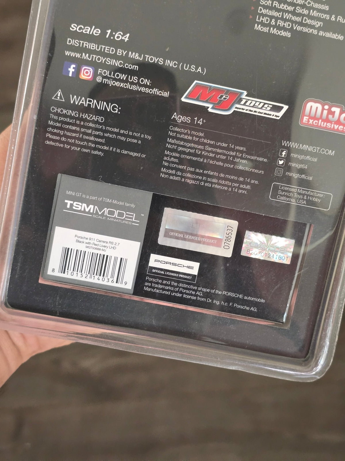 Mini GT Porsche 911 Carrera RS 2.7 - Black - Mijo Exclusives - Kinder Logs