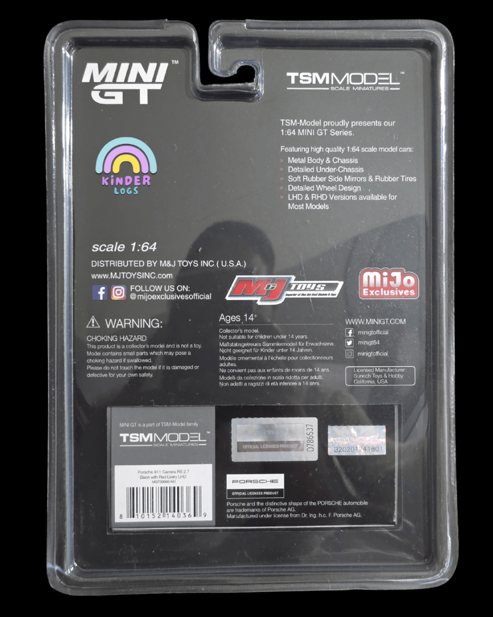 Mini GT Porsche 911 Carrera RS 2.7 - Black - Mijo Exclusives - Kinder Logs