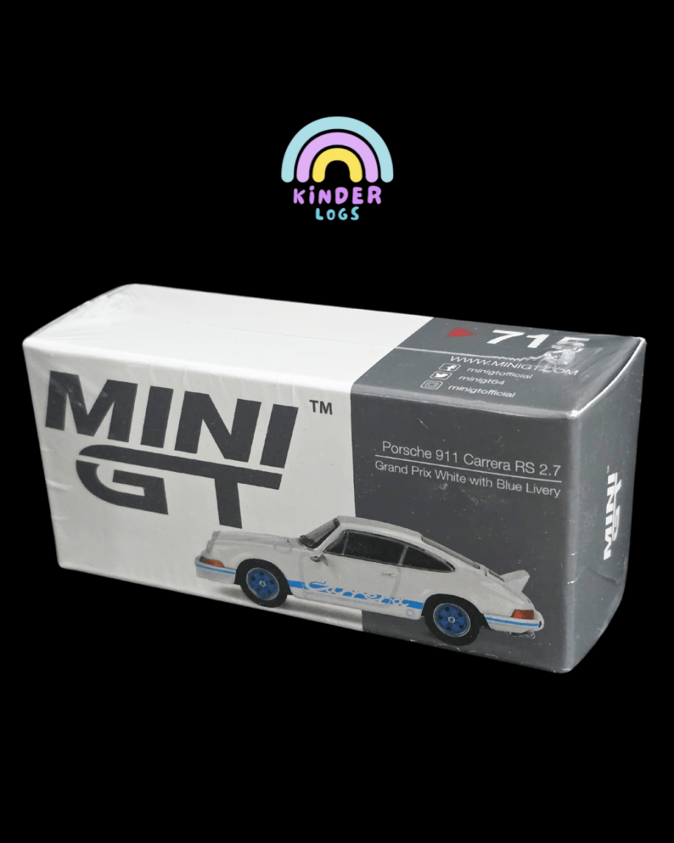 Mini GT Porsche 911 Carrera RS 2.7 Grand Prix White With Blue Livery - Kinder Logs