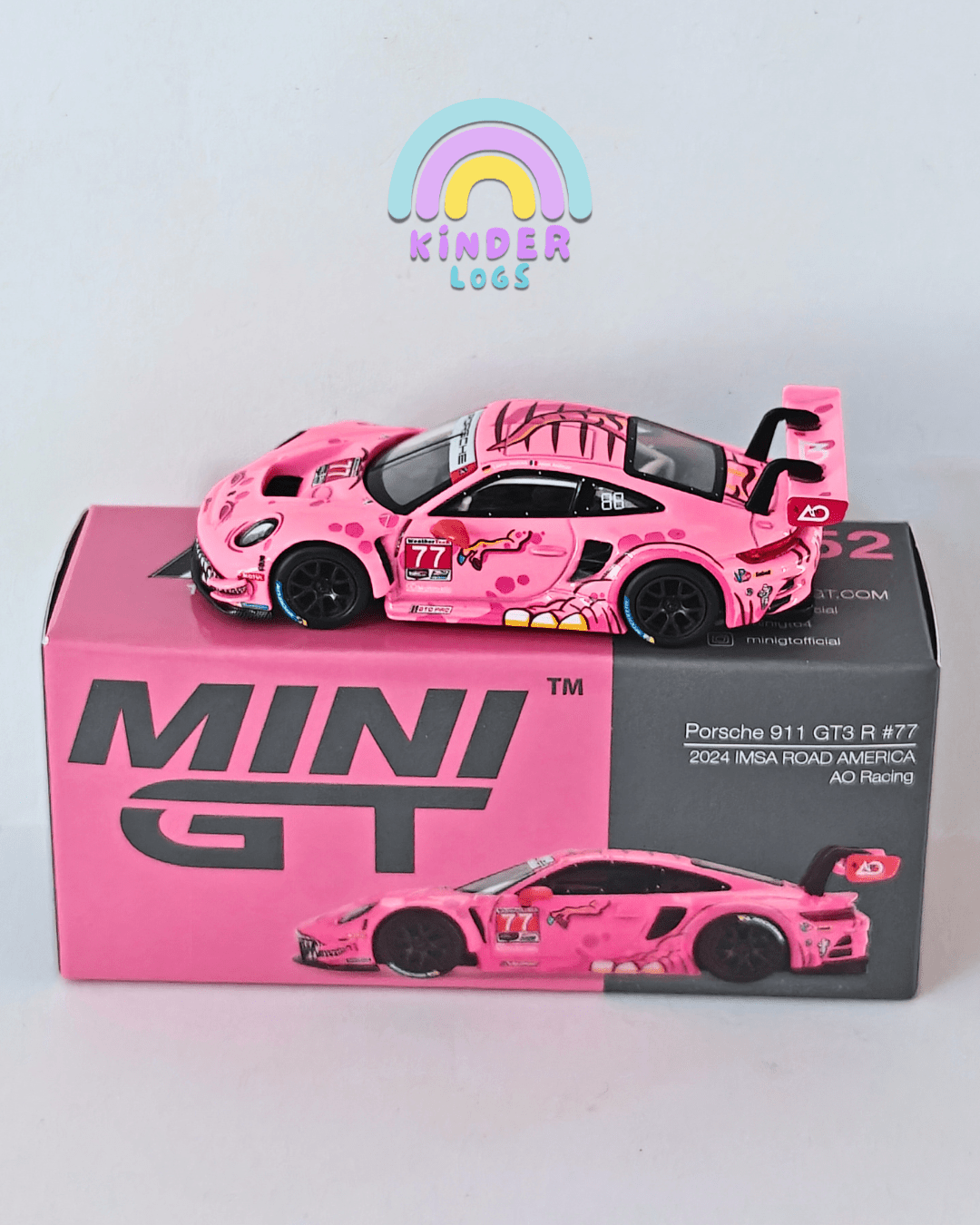 Mini GT Roxy Porsche 911 GT3 R #77 - Pink (Open Box) - Kinder Logs
