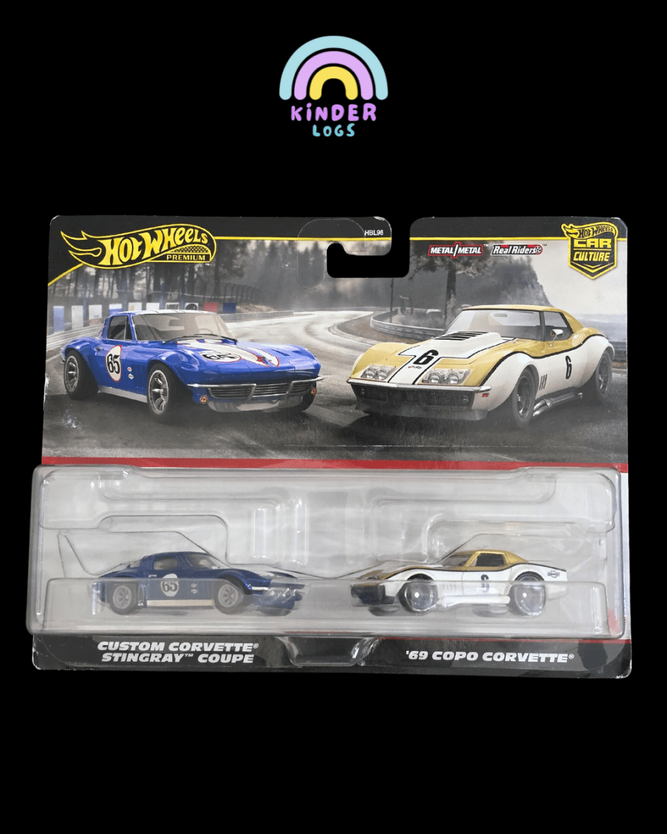 Premium Hot Wheels Duo Pack - Corvette Stingray, 1969 COPO Corvette - Kinder Logs