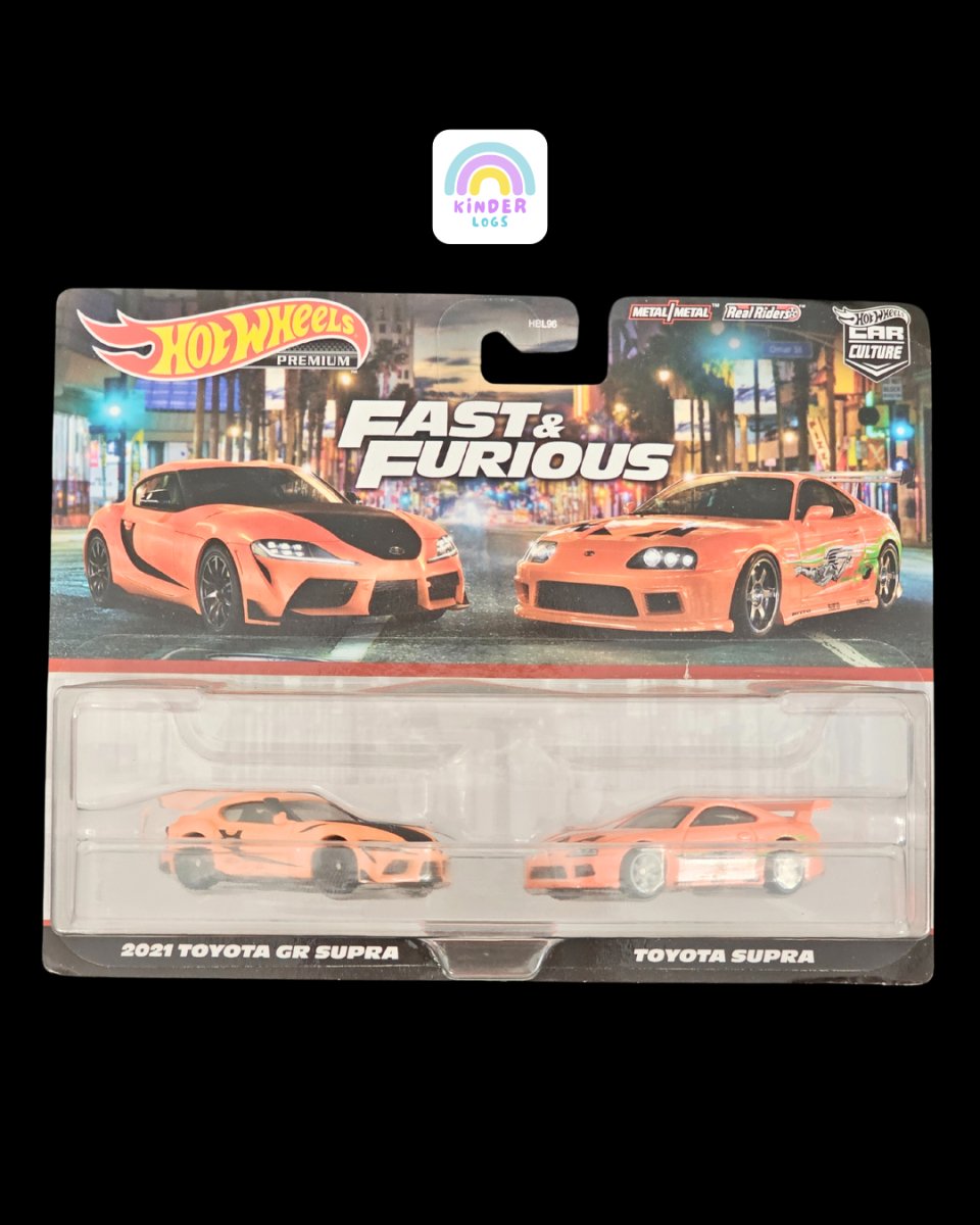 Premium Hot Wheels Fast & Furious 2 Cars Pack - Toyota Supra & GR Supra - Kinder Logs