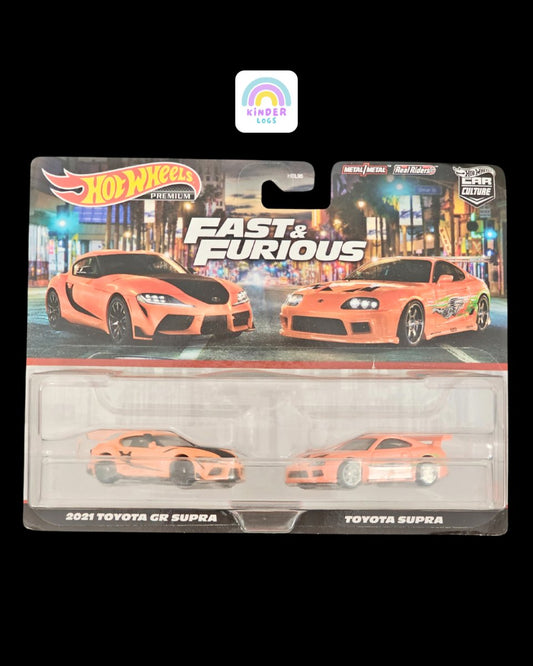 Premium Hot Wheels Fast & Furious 2 Cars Pack - Toyota Supra & GR Supra - Kinder Logs