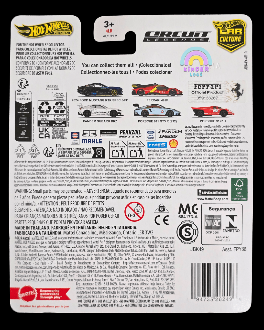 Premium Hot Wheels Ferrari 499P - Circuit Legends (Imported) - Kinder Logs