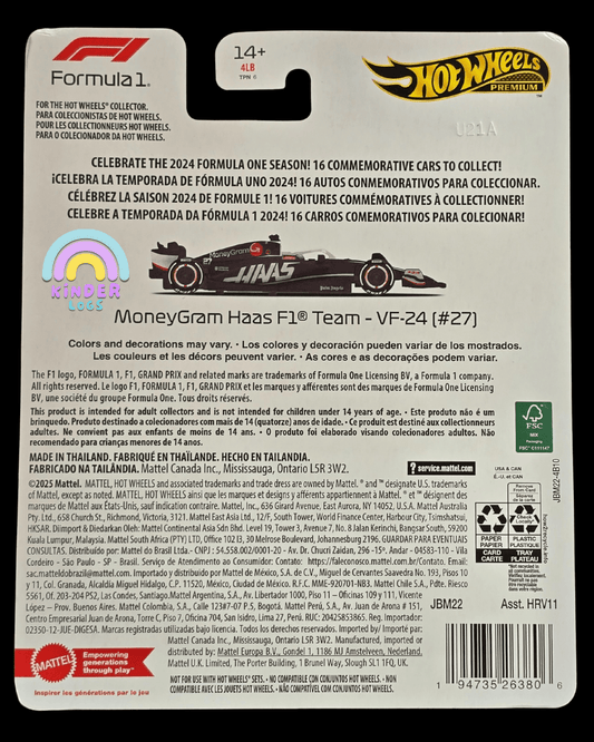 Premium Hot Wheels MoneyGram Haas F1 Team - VF - 24 (27) - Imported - Kinder Logs