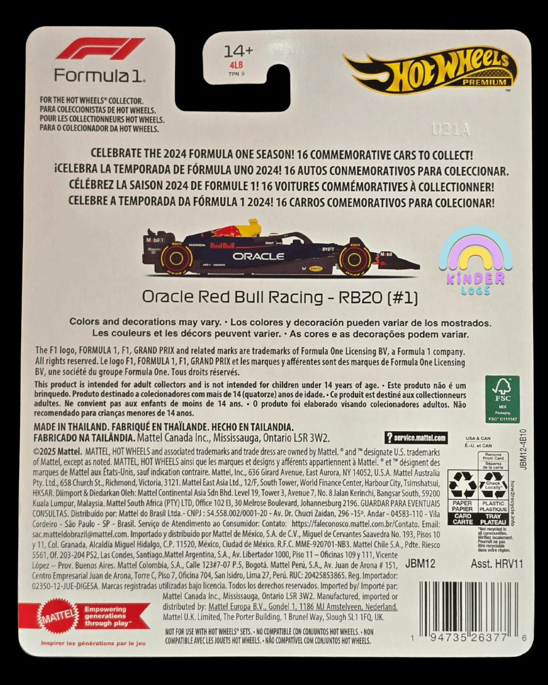 Premium Hot Wheels Oracle Red Bull Racing - RB20 (1) - Imported - Kinder Logs