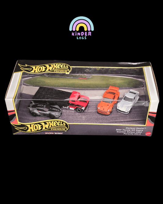 Premium Hot Wheels Pack - Horizon Hauler, Toyota GR Supra, Datsun 240Z, Porsche 934.5 - Kinder Logs