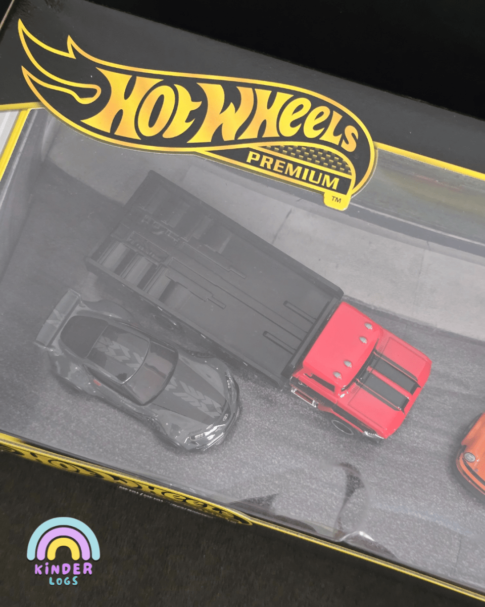 Premium Hot Wheels Pack - Horizon Hauler, Toyota GR Supra, Datsun 240Z, Porsche 934.5 - Kinder Logs