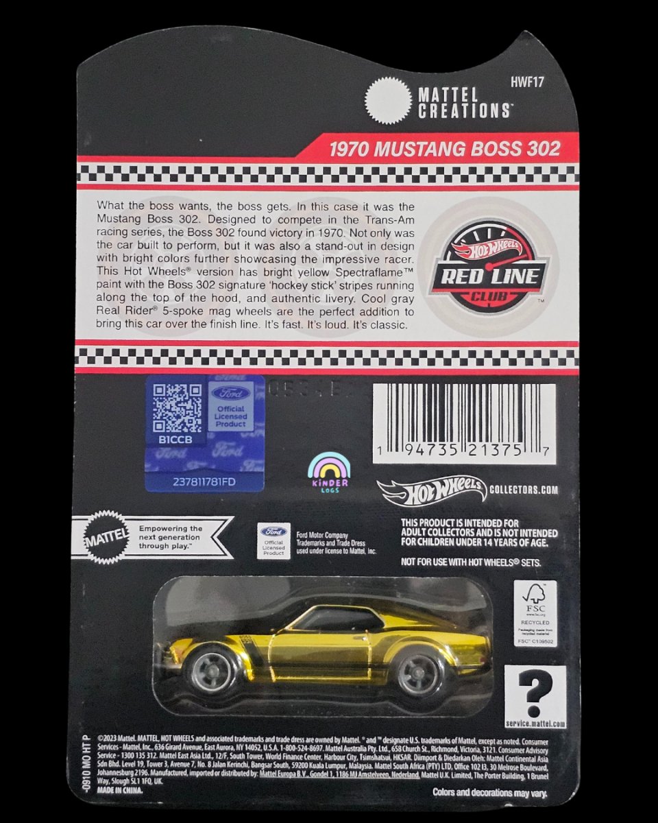 RLC Hot Wheels 1970 Ford Mustang Boss 302 - Kinder Logs
