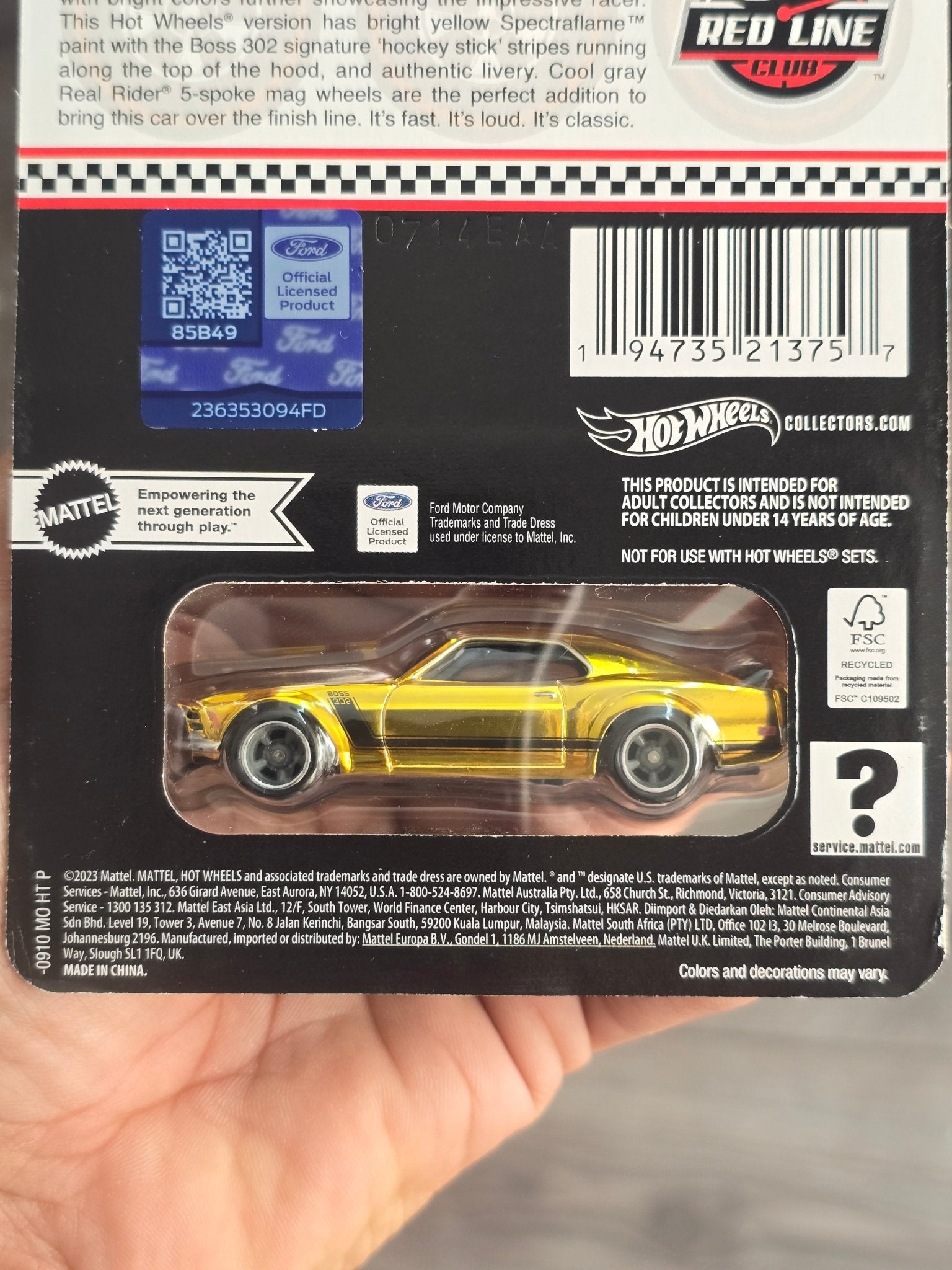 RLC Hot Wheels 1970 Ford Mustang Boss 302 - Kinder Logs