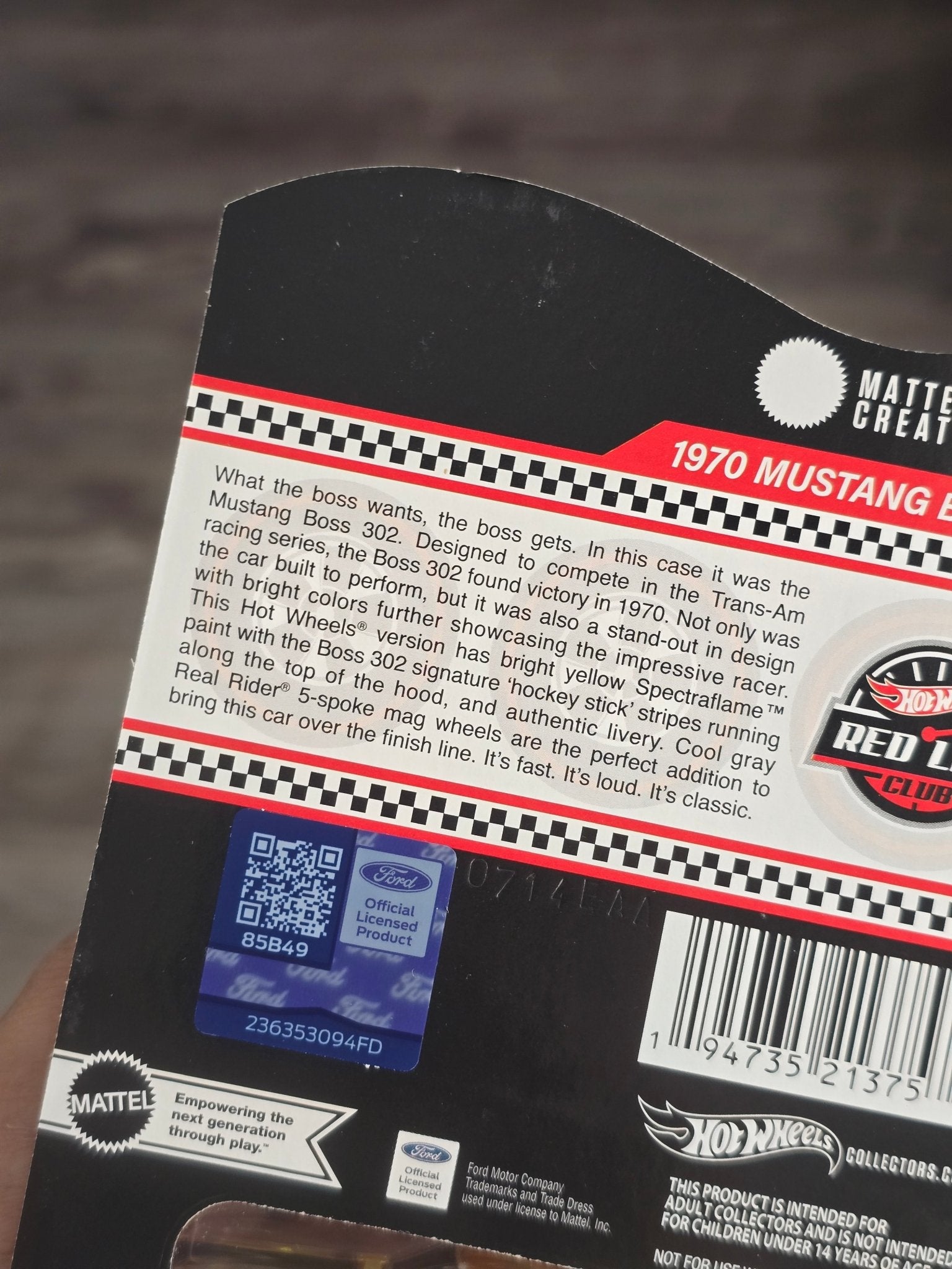 RLC Hot Wheels 1970 Ford Mustang Boss 302 - Kinder Logs