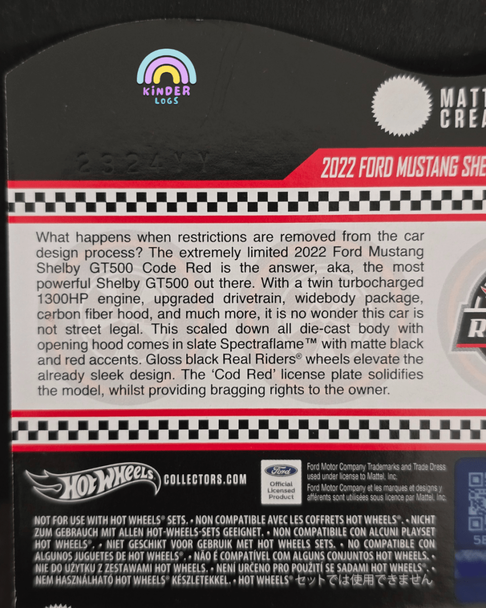 RLC Hot Wheels 2022 Ford Mustang Shelby GT500 Code Red - Kinder Logs