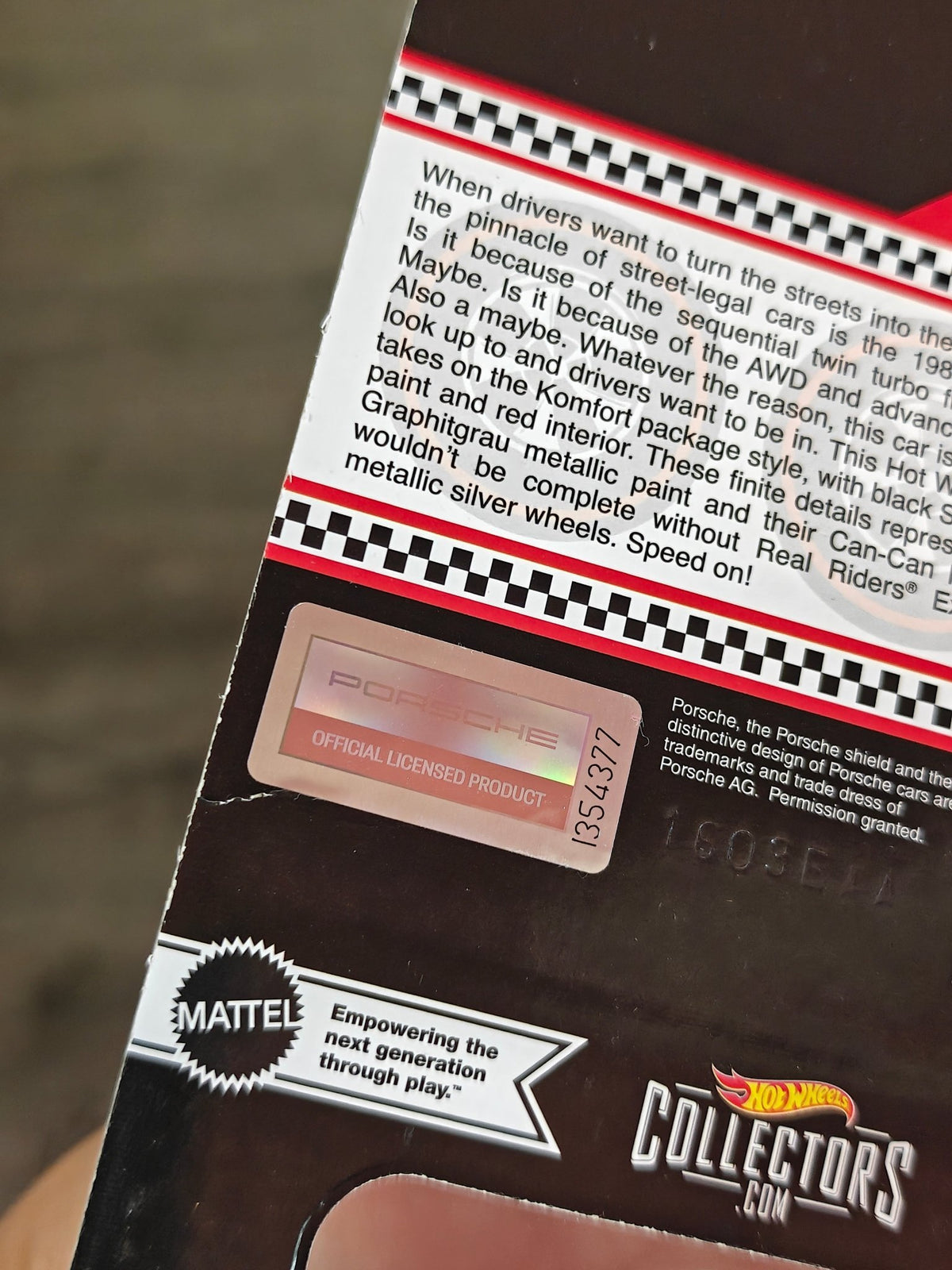 RLC Hot Wheels Porsche 959 - Creased Card (Black) - Kinder Logs