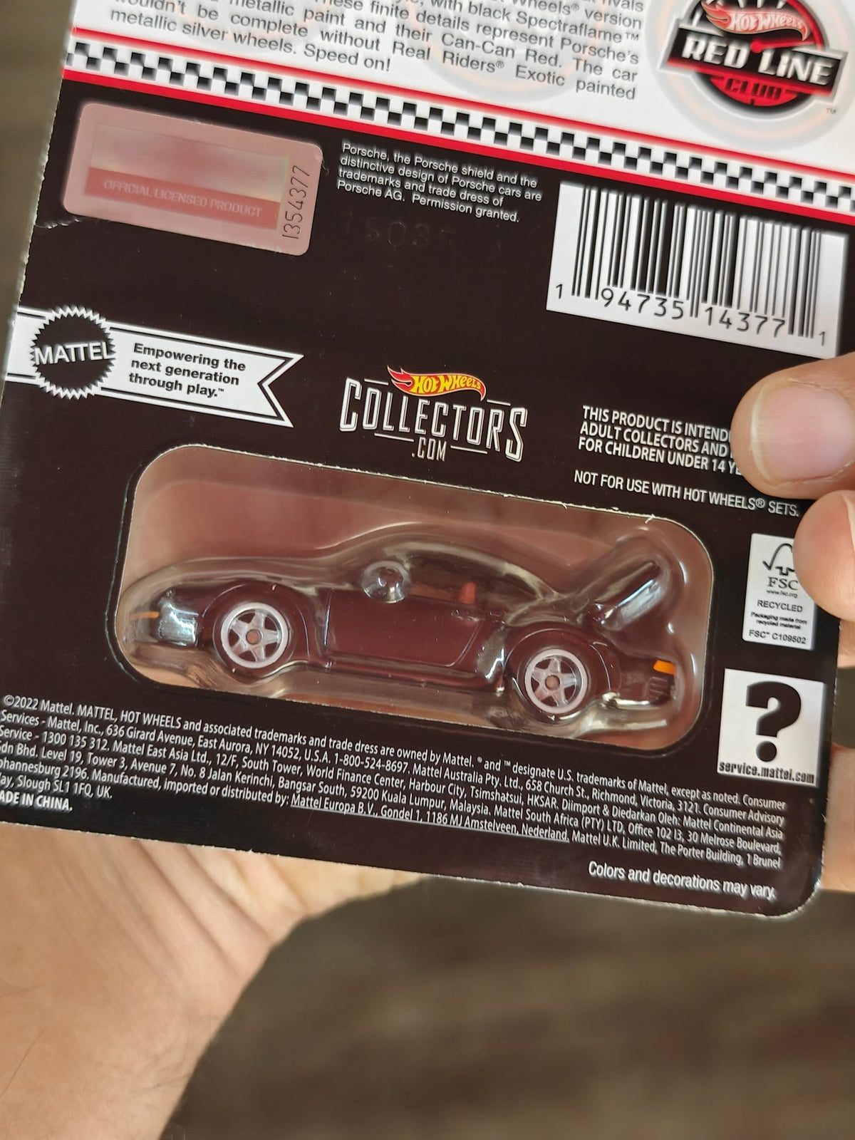 RLC Hot Wheels Porsche 959 - Creased Card (Black) - Kinder Logs