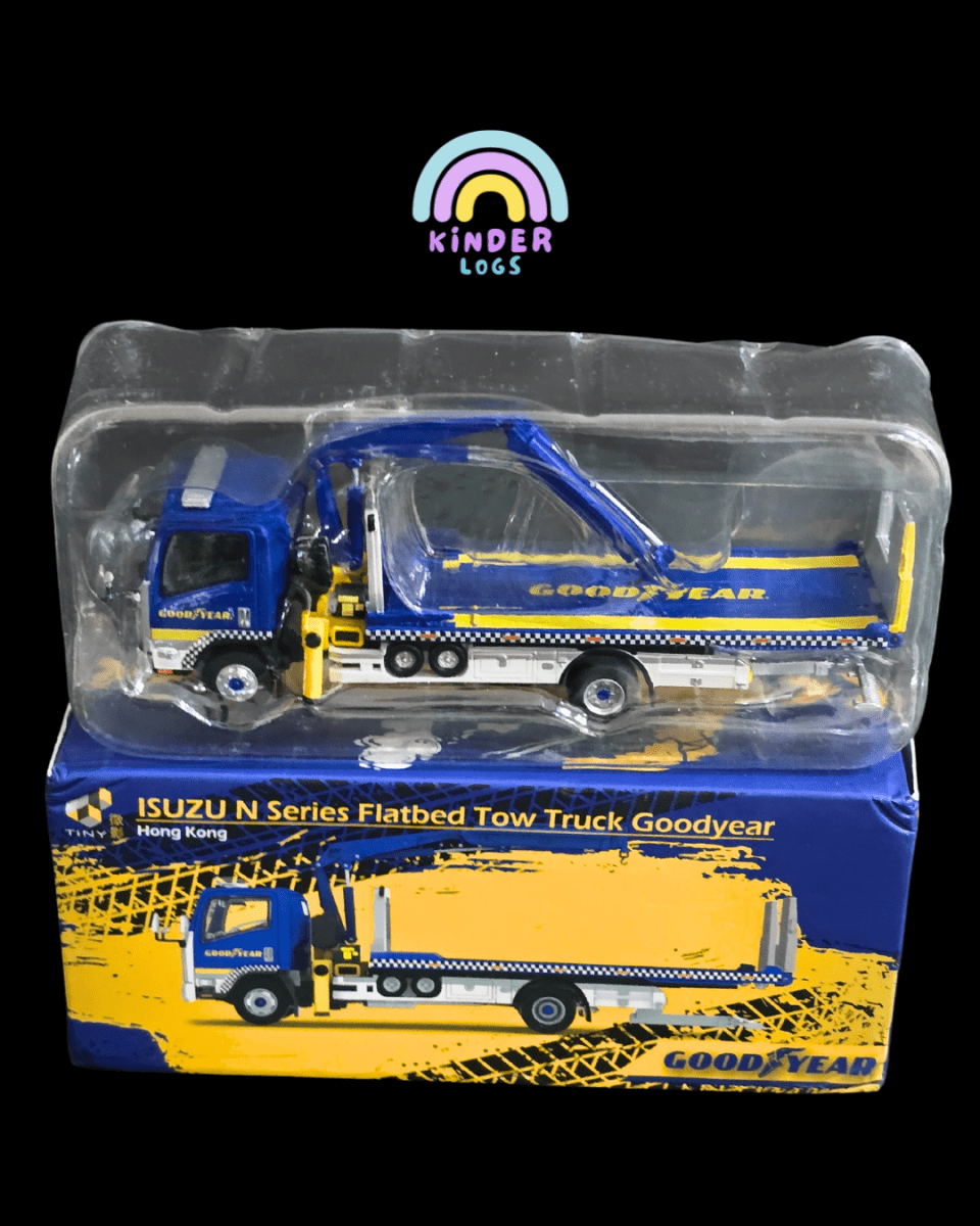 Tiny City Isuzu N Series Flatbed Tow Truck Goodyear Edition - Kinder Logs