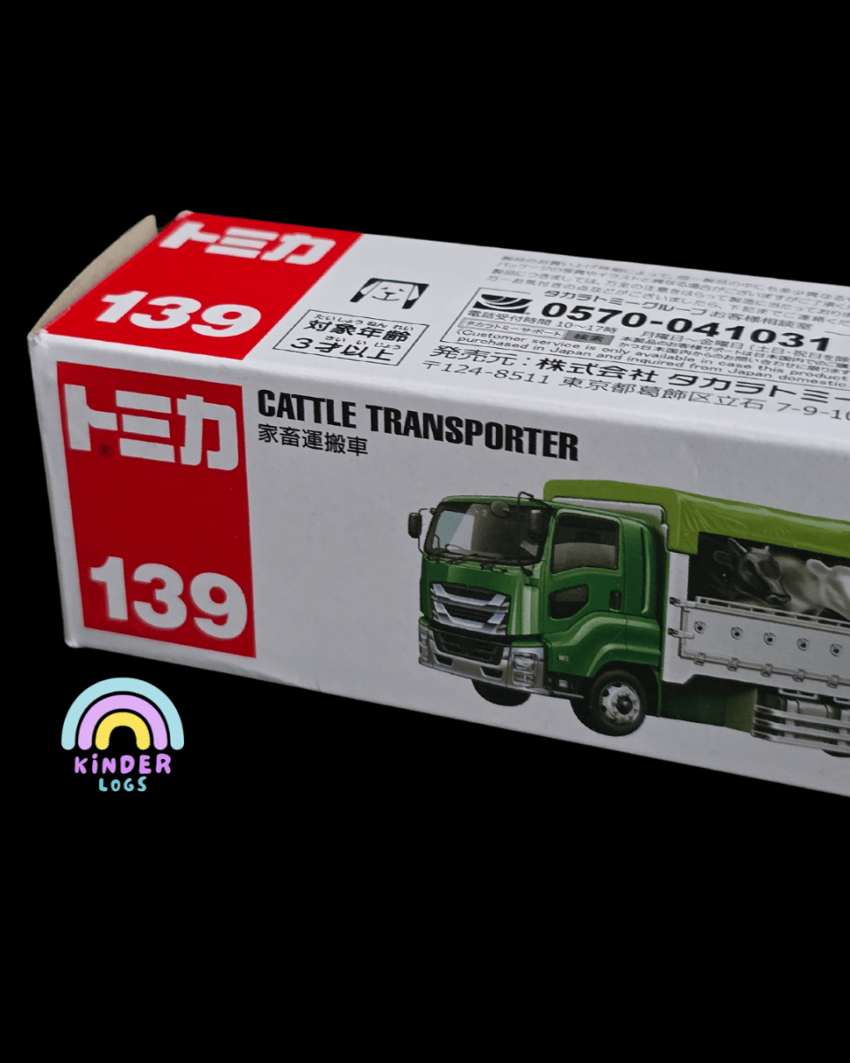 Tomica Cow Truck - Cattle Transporter With 8 Cows - Open Box - Kinder Logs