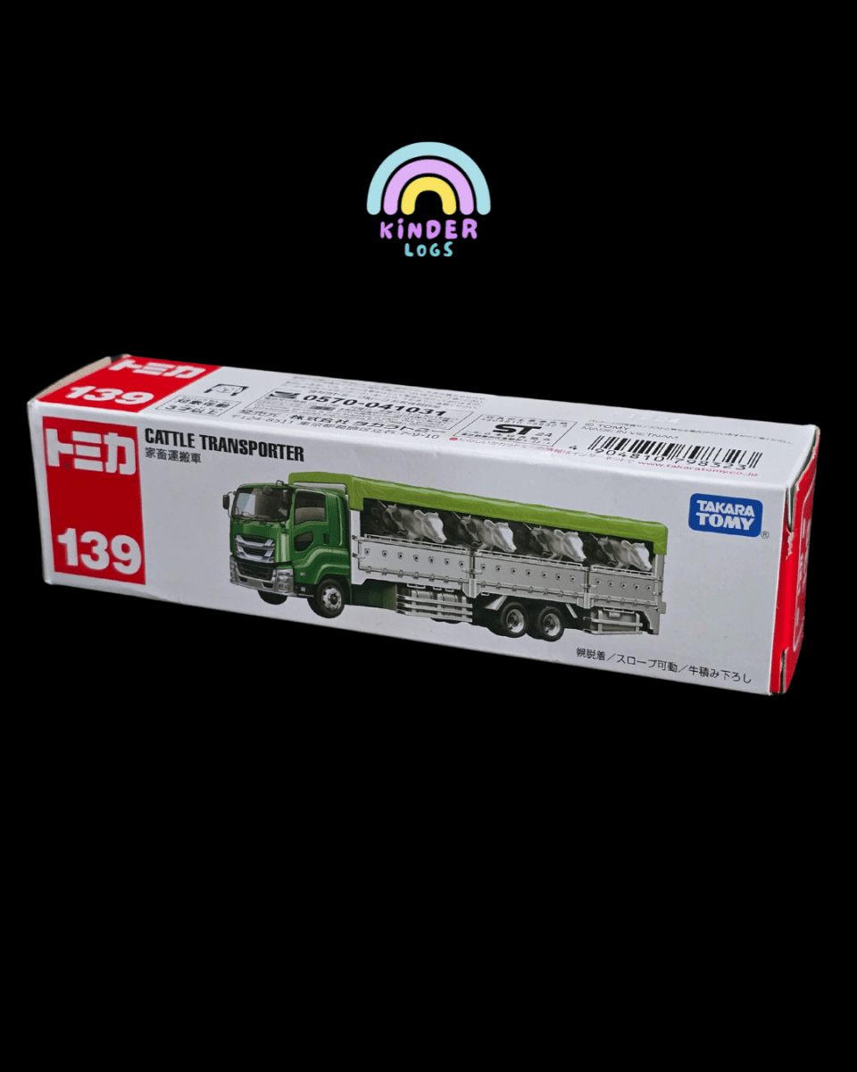 Tomica Cow Truck - Cattle Transporter With 8 Cows - Open Box - Kinder Logs