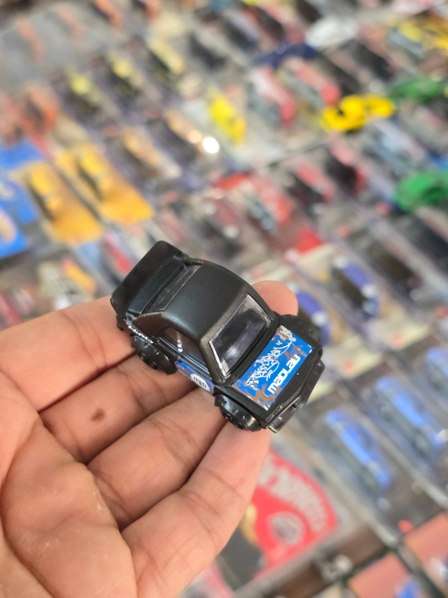 Tooned Hot Wheels Mazda RX - 3 - Matte Black (Uncarded) - Kinder Logs