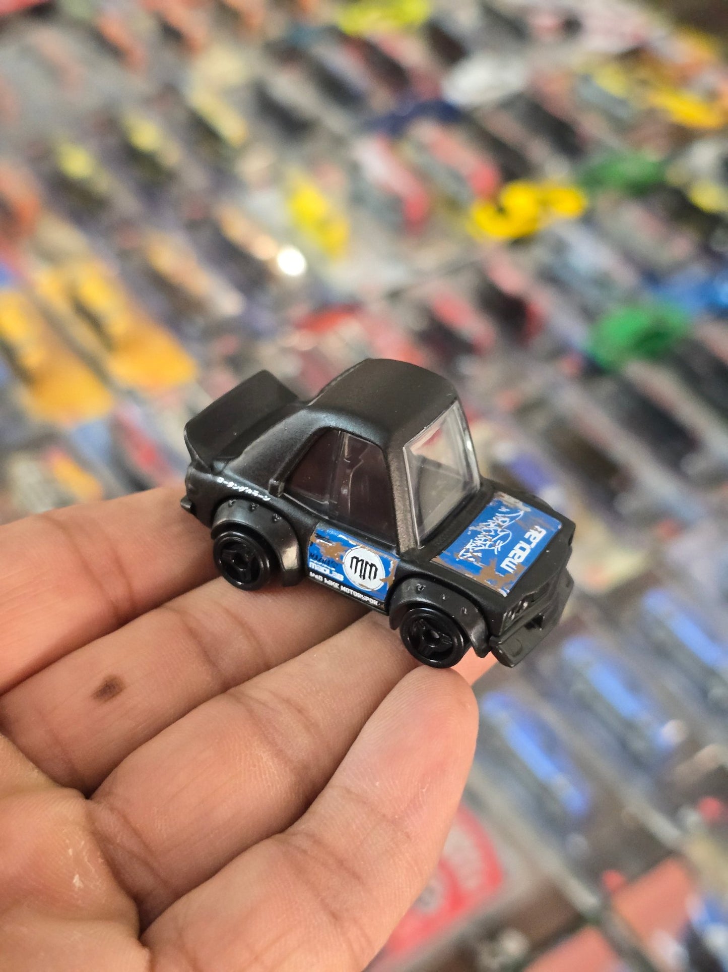 Tooned Hot Wheels Mazda RX - 3 - Matte Black (Uncarded) - Kinder Logs