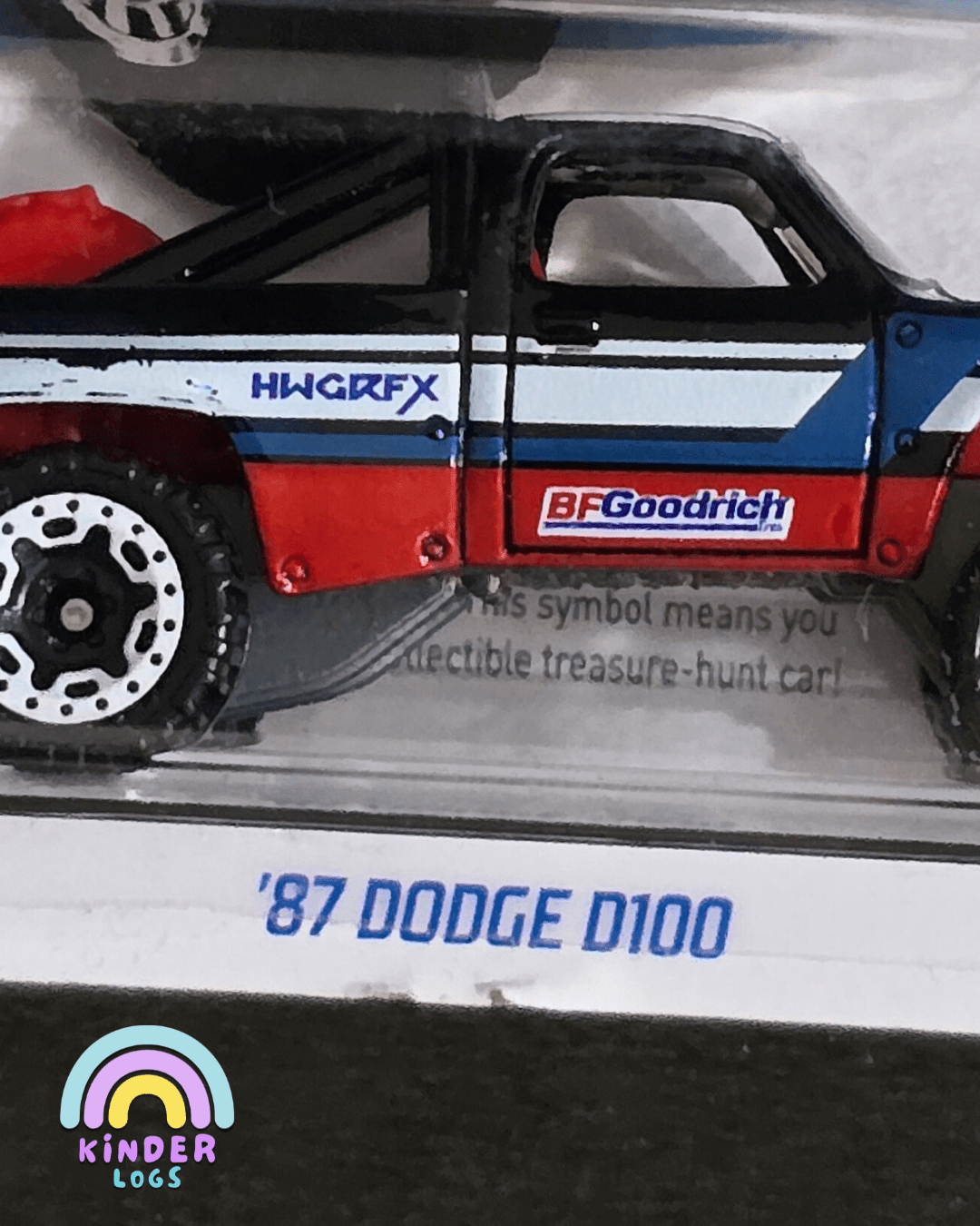Treasure Hunt Hot Wheels 1987 Dodge D100 (Imported) - Kinder Logs